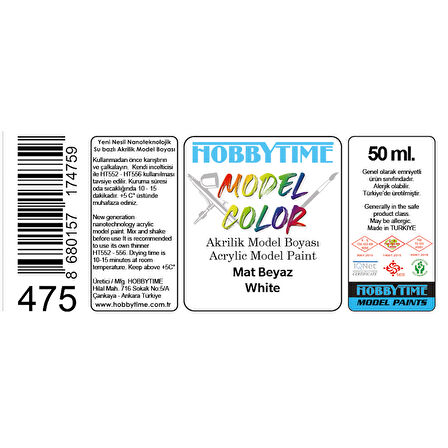 Hobbytime 475 50 ml. Mat Beyaz (White ), Akrilik Model Boyası