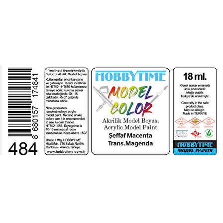 Hobbytime 484 18 ml. Şeffaf Macenta (Trans.Magenda), Akrilik Model Boyası