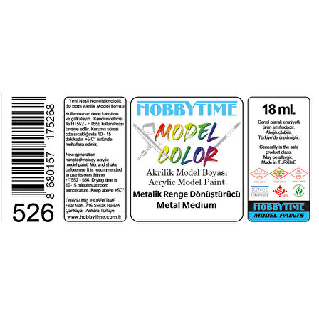 Hobbytime 526 18 ml. Metalik Renge Dönüştürücü (Metal Medium), Akrilik Model Boyası