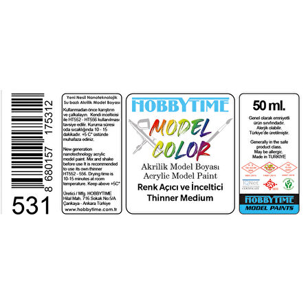 Hobbytime 531 50 ml. Renk Açıcı ve İnceltici (Thinner Medium), Akrilik Model Boyası