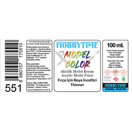 Hobbytime 551 100 ml. Fırça için Boya İnceltici (Thinner)