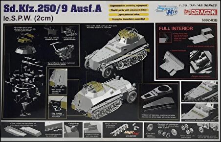 Dragon 6882 1/35 Ölçek Sd.Kfz.250/9 Ausf.A le.S.P.W. (2cm) Yarı Paletli Askeri Araç Plastik Model Kiti