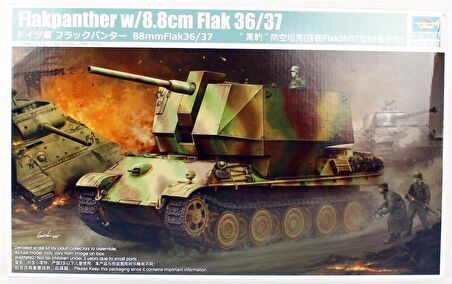 Trumpeter 09531 1/35 Flakpanther w/8.8cm Flak 36/37 Uçak-Tanksavar Topu Demonte Plastik Maketi