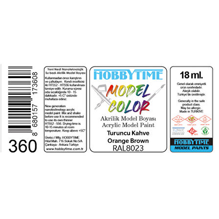 Hobbytime 360 18 ml. RAL8023 Turuncu Kahve (Orange Brown), Akrilik Model Boyası