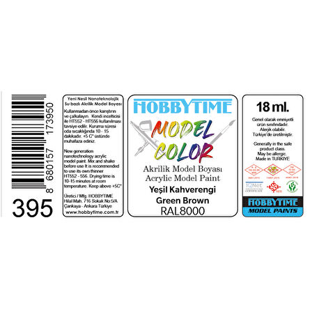 Hobbytime 395 18 ml. RAL8000 Yeşil Kahverengi (Green Brown), Akrilik Model Boyası