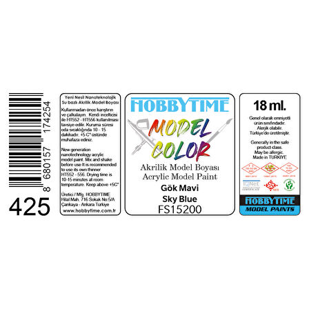 Hobbytime 425 18 ml.FS15200 Gök Mavi (Sky Blue), Akrilik Model Boyası