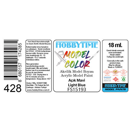 Hobbytime 428 18 ml. FS15193 Açık Mavi (Light Blue), Akrilik Model Boyası