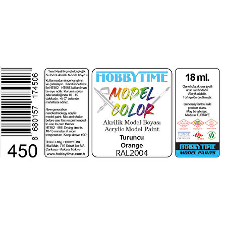 Hobbytime 450 18 ml. RAL2004 Turuncu (Orange), Akrilik Model Boyası