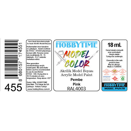 Hobbytime 455 18 ml. RAL4003 Pembe (Pink) Akrilik Model Boyası