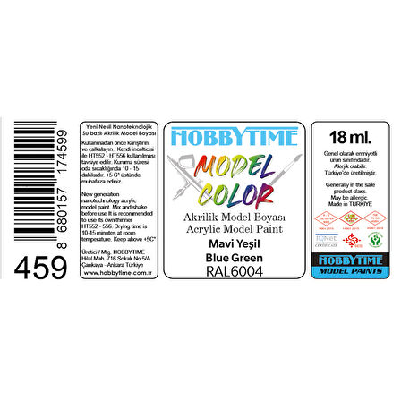 Hobbytime 459 18 ml. RAL6004 Mavi Yeşil (Blue Green) Akrilik Model Boyası