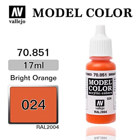 Vallejo 70851 17 ml. (24) Bright Orange-Matt, Model Color Serisi Model Boyası