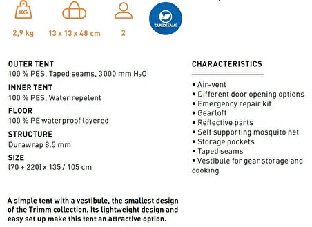 Trimm Duo 2 Kişilik Çadır - Kum Rengi