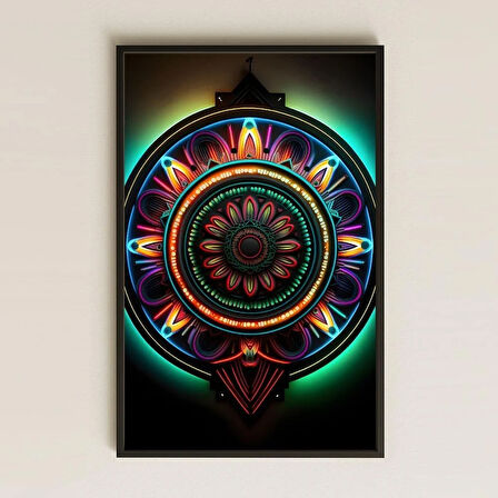 Neon Işık Efektli Mandala Dekoratif Tablo - Modern Tasarım