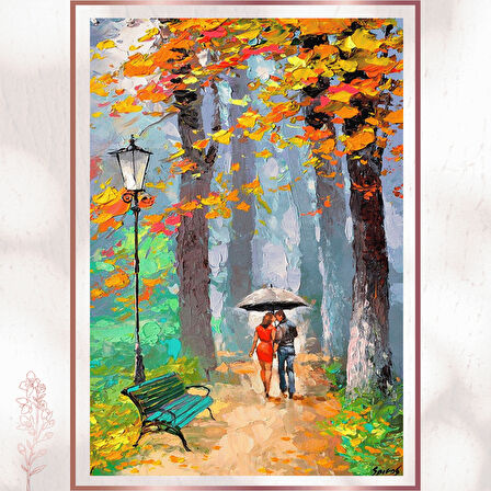 Romantik Sonbahar Tablosu - Yağmurda Aşk Temalı Pleksi Dekor