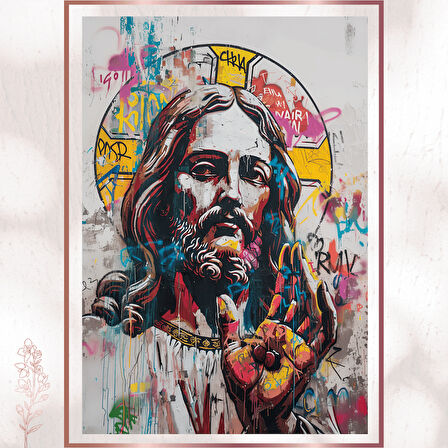 Graffiti İsa Portresi - Modern Ruhani Sanat Poster