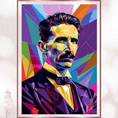 WPAP Nikola Tesla Portresi - Renkli Geometrik Sanat Posteri