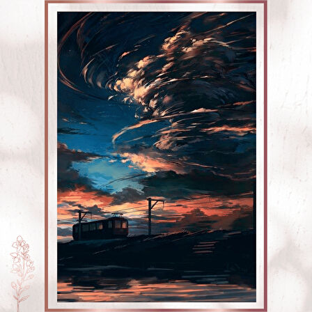 Fırtınaya Giden Tren Tablosu - Kozmik Gökyüzü Temalı Pleksi Dekor