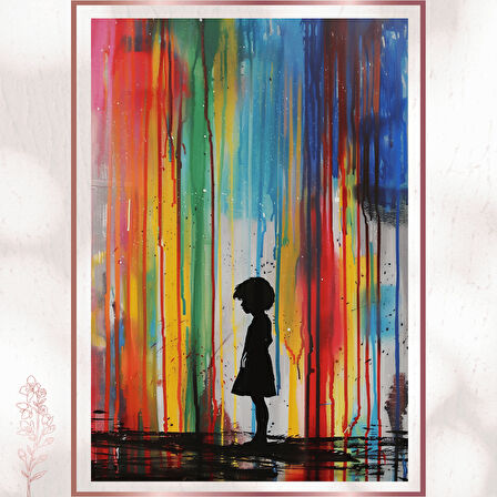 Renk Yağmuru Altında Kız - Siluet Temalı Modern Poster