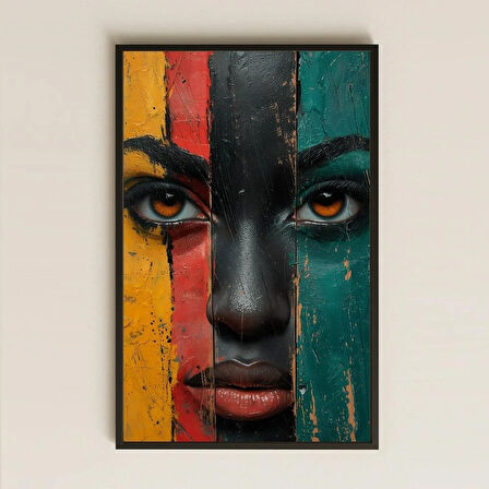 Afro Kadın Yüzü Renkli Dokulu Modern Dekoratif Tablo