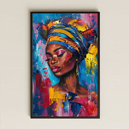 Rengarenk Afro Kadın Portresi Modern Dekoratif Tablo