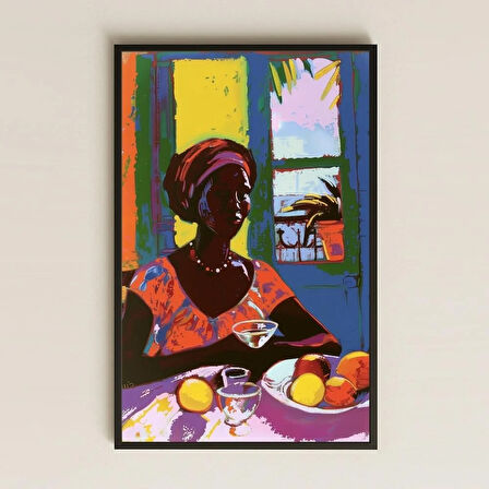 Renkli Afro Kadın Temalı Soyut Modern Sanat UV Baskılı Tablo