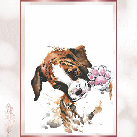Patisini Uzatan Yavru Köpek - Sulu Boya Sevimli Poster