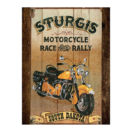 Sturgis Retro Motosiklet Yarışı Ahşap Dekoratif Tablo