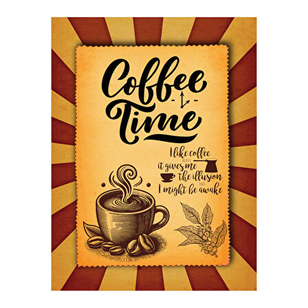 Coffee Time Temalı Dekoratif Ahşap Kahve Tablosu