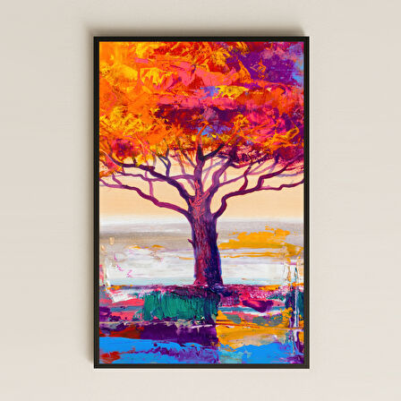 Renkli Ağaç Temalı Tablo - UV Baskılı Soyut Manzara