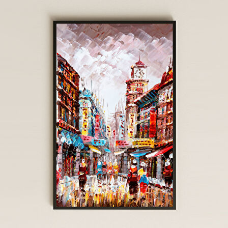 Renkli Şehir Sokakları Tablosu - UV Baskılı Modern Manzara