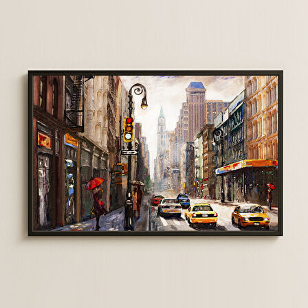 New York Sokak Manzarası Tablosu - UV Baskılı Şehir Sanatı