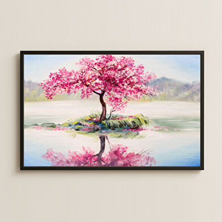 Kiraz Ağacı ve Göl Yansıması UV Baskılı Tablo