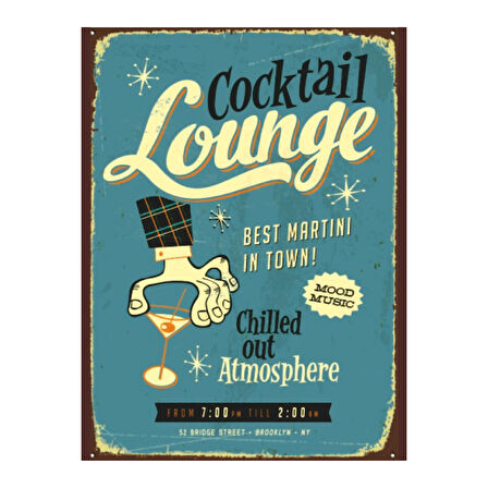 Cocktail Lounge Retro Ahşap Poster Tablo | Vintage Bar ve Kafe Dekoru
