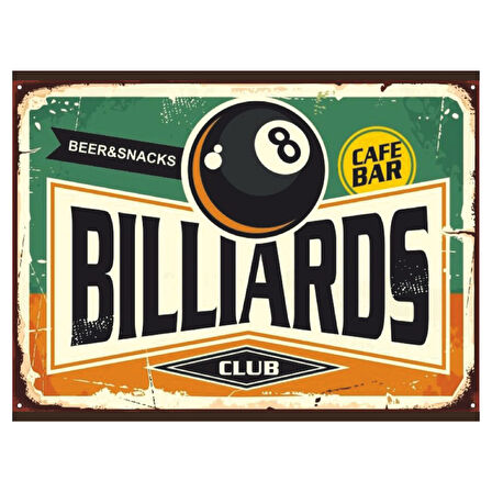 Billiards Club Retro Ahşap Poster Tablo | Vintage Bilardo Bar Dekoru