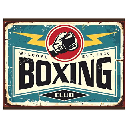 Boxing Club Retro Ahşap Poster Tablo | Vintage Boks Temalı Spor Dekoru