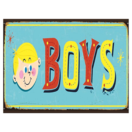 Boys Yazılı Retro Ahşap Poster Tablo | Erkek Çocuk Odası Vintage Dekoru