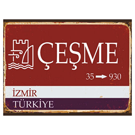 Çeşme İzmir Türkiye Temalı Retro Ahşap Poster Tablo | Vintage Ege Dekoru
