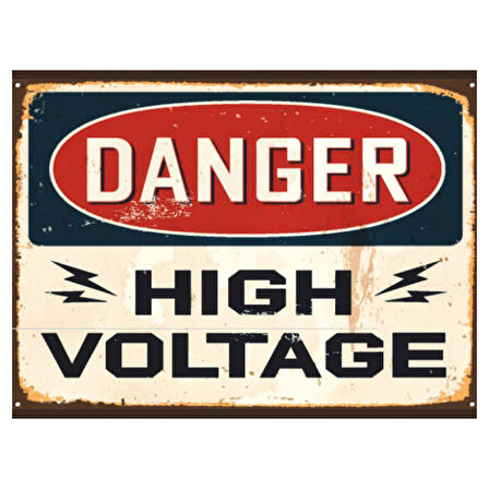 Danger High Voltage Retro Ahşap Poster Tablo | Vintage Uyarı Tabelası Dekoru