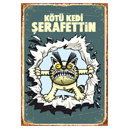 Kötü Kedi Şerafettin Temalı Mizahi Ahşap Retro Poster Tablo