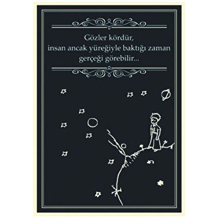 Küçük Prens Temalı Gözler Kördür Yazılı Ahşap Retro Poster Tablo