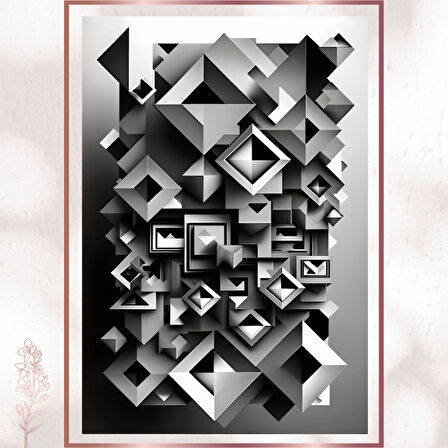 Siyah Beyaz 3D Geometrik Tablo - Derinlikli Modern Pleksi Dekor