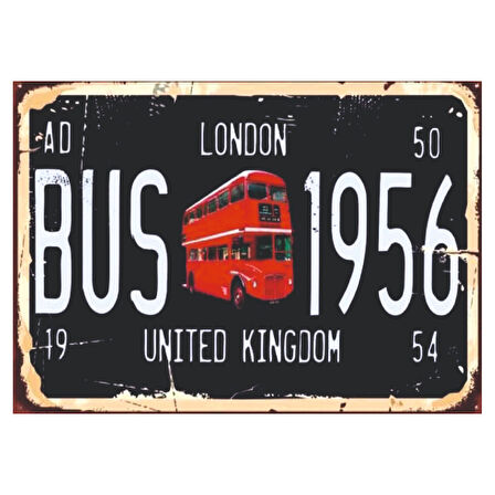 London 1956 Kırmızı Otobüs Temalı Ahşap Retro Poster Tablo