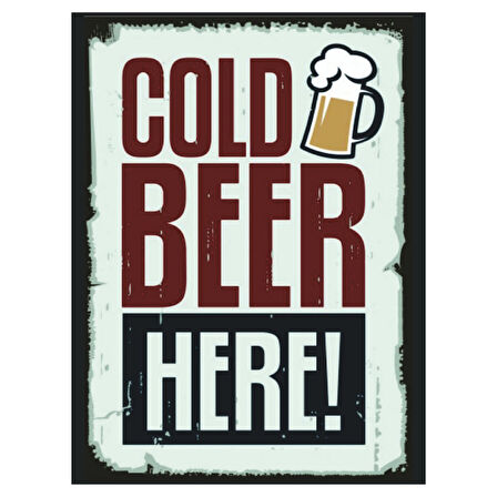 Cold Beer Here Retro Ahşap Poster Tablo | Vintage Bar & Pub Duvar Dekoru