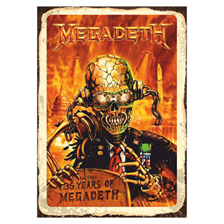 Megadeth 35. Yıl Kutlama Posteri Temalı Ahşap Retro Heavy Metal Tablo
