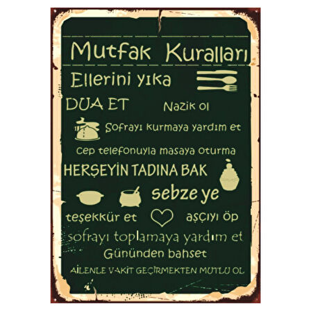 Retro Mutfak Kuralları Temalı Ahşap Poster Tablo