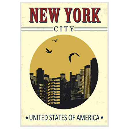 New York City Siluetli Ahşap Retro Şehir Temalı Poster Tablo