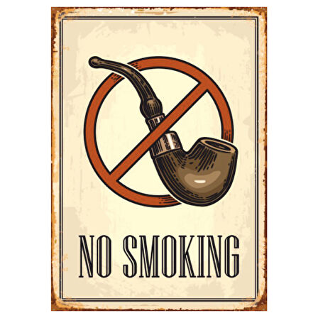 No Smoking Pipo İllüstrasyonlu Retro Stil Ahşap Yasaklı Poster Tablo