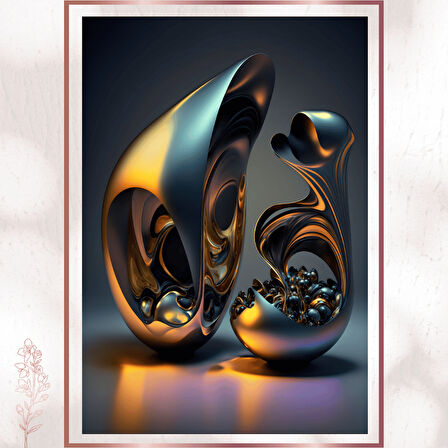 Akışkan Metal Formlar Tablosu - Modern 3D Dijital Heykel Pleksi Dekor
