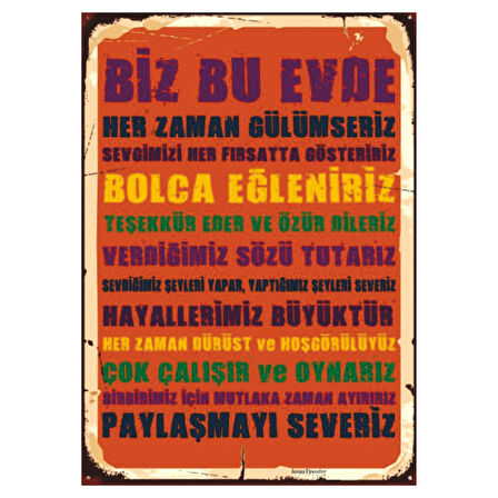 Ev Kuralları Retro Ahşap Tablo - Aile Temalı Poster Tasarımı