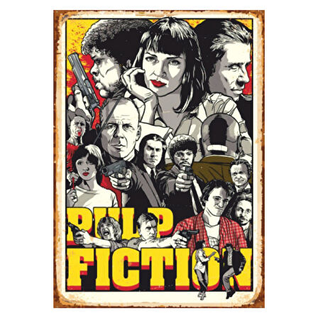 Pulp Fiction Retro Ahşap Tablo - Tarantino Temalı Film Posteri Tasarımı